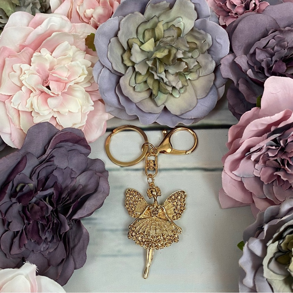 Gold Crystal Angel Fairy Keychain Charm - Picture 2 of 10